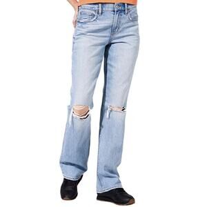 American Eagle 90s Bootcut Ripped Knee Jeans Light Wash 100% Cotton 16 31 Inseam